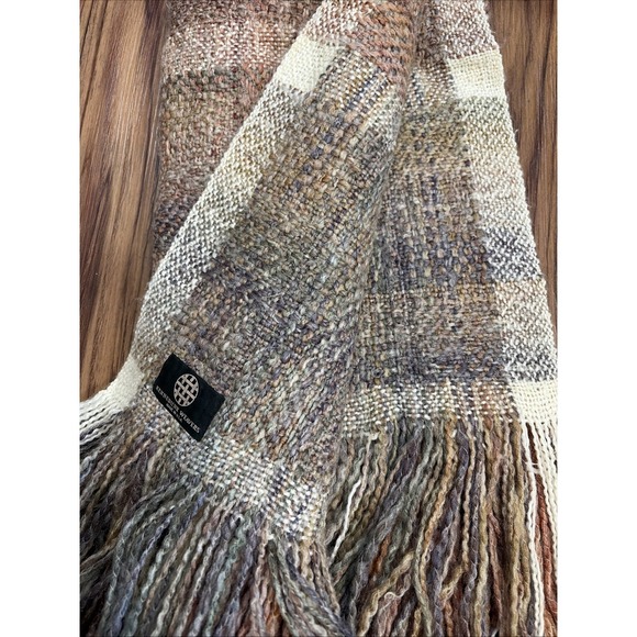 Weavers Other - Kennebunk Weavers Throw Blanket Brown Plaid Knitted Fringe USA